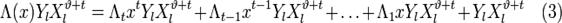 Lambda (x) Y_l X_{l}^{vartheta+t} = Lambda_t x^t Y_l X_{l}^{vartheta+t} + Lambda_{t-1} x^{t-1} Y_l X_{l}^{vartheta+t} + dots + Lambda_1 x Y_l X_{l}^{vartheta+t} + Y_l X_{l}^{vartheta+t}  quad (3)