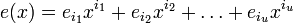 e(x) = e_{i_1}x^{i_1}+e_{i_2}x^{i_2}+ldots+e_{i_u}x^{i_u}