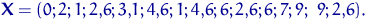 ${mathbf X}=(0;2;1;2{,}6;3{,}1;4{,}6;1;4{,}6;6;2{,}6;6;7;9;9;2{,}6).$