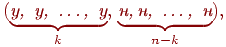 ��������: (underbrace{	extit{�,, �,, ldots,, �}}_k ,,underbrace{	extit{�,,�,, ldots,, �}}_{n-k}),