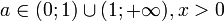 a in (0;1) cup (1;+infty ), x > 0