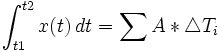 int_{t1}^{t2} {x(t),dt} = sum_{} {A*mathcal{4}T_i}