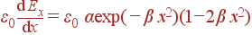 varepsilon_0 frac{{m d}E_x}{{m d}x} = varepsilon_0 alpha exp(-eta x^2)(1-2eta x^2)