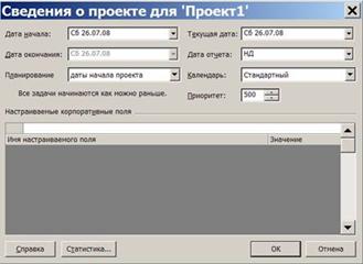 Окно сведений о проекте