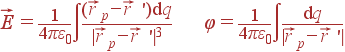 vec{E} = frac{1}{4pivarepsilon_0} intfrac{(vec{r}_p-vec{r} 