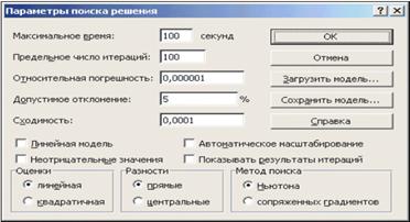 Настройка параметров Решателя