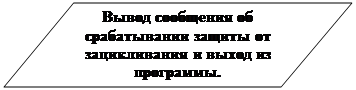 Блок-схема: данные: Вывод сообщения об срабатывании защиты от зацикливания и выход из программы.