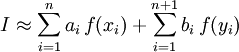 I approx sum_{i=1}^{n} a_i, f(x_i) + sum_{i=1}^{n+1} b_i, f(y_i)