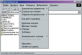 После щелчка вниз выпадает список команд меню Вид, который немного отличается в разных версиях Windows