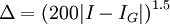 Delta = left(200 |I - I_G|ight)^{1.5}